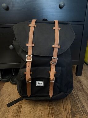 Herschel Heritage Backpack in Black with Tan Straps